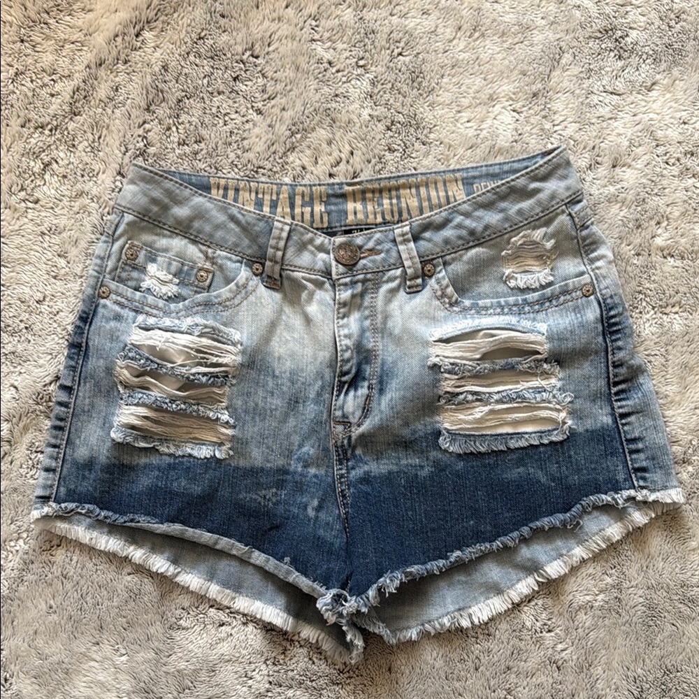 Distressed High waisted Denim Shorts - Blue